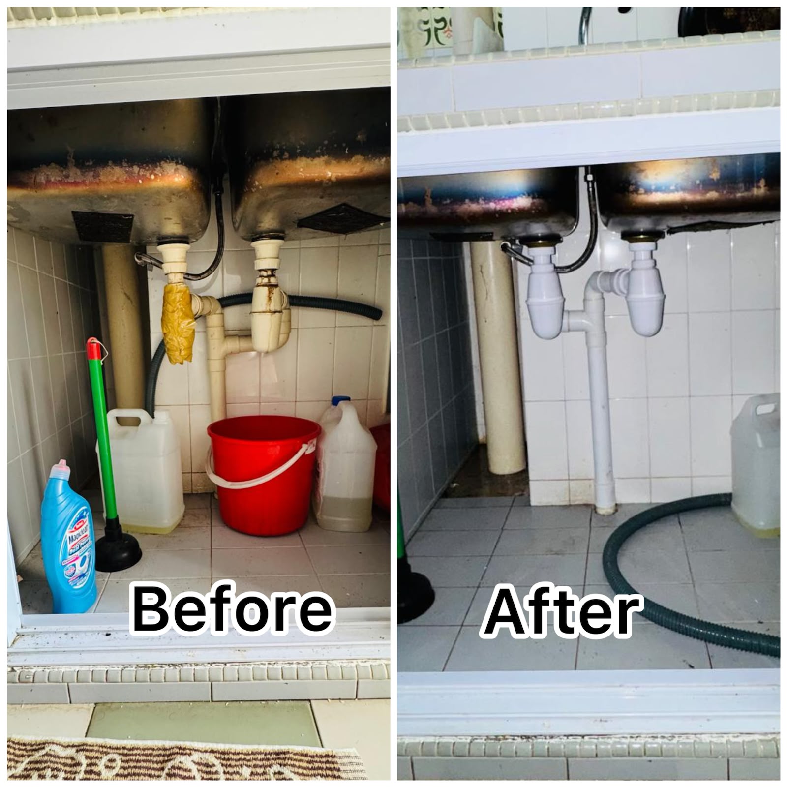 Kitchen Double Sink Waste Trap Replacement & Drain Pipe Modification Service in Singapore
